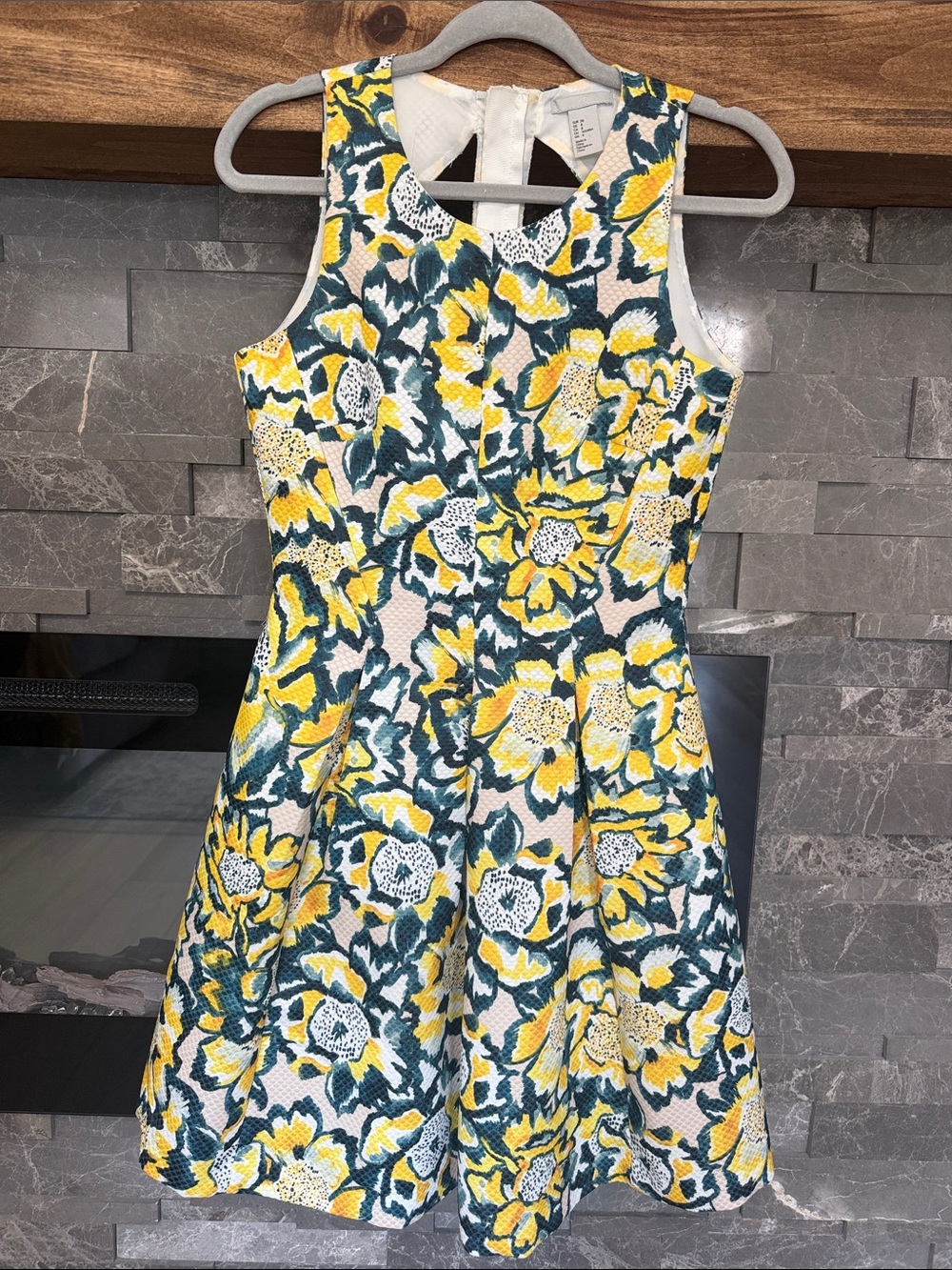 H&M Yellow and Green Floral Sleeveless Fit-and-Flare Dress